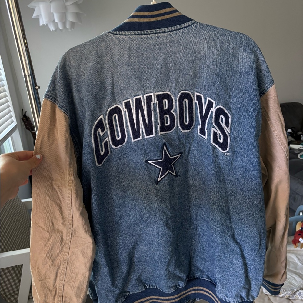 NFL Cowboys Denim Jacket with Tan Sleeves
